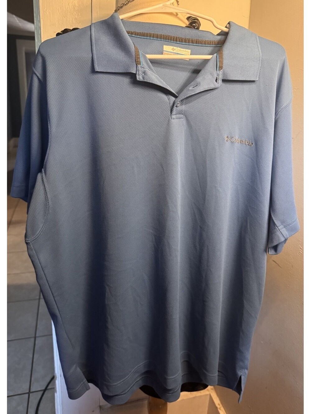 Columbia PFG Shirt Men’s Blue Performance Fishing Gear Vented Polo Omni-Shade